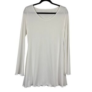 White Ribbed Mini‎ Dress Long Sleeve Scoop Neck Casual Womens XL